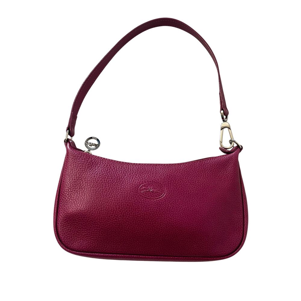 Longchamp Le Foulonné Pebbled Pink Leather Bag Shoulder Bag Silver Vintage Y2K